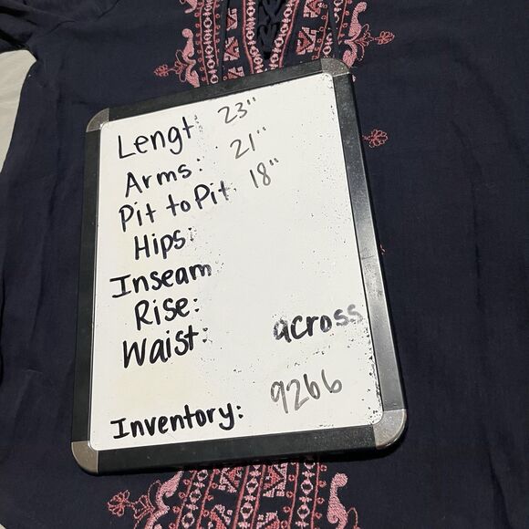 Lucky Brand Navy Blue Embroidered Boho Cottage Tassel Top Womens Size XS - Picture 7 of 7